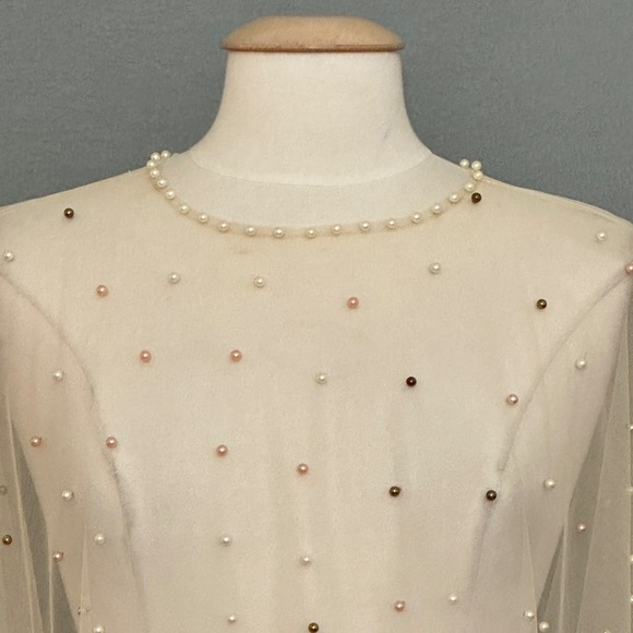 Charlie RSVP Ivory Pearl Embellished Sheer Capelet Top Women OS Dainty Fairy - Picture 3 of 10